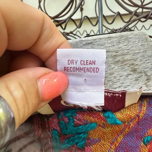 Anu Boho Wool Embroidered Multicolor Floral Fringe Jacket Art to Wear Small Pink