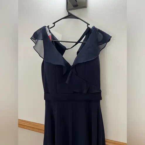 Mori Lee Madeline Gardner Bridesmaid Navy Blue Chiffon Maxi Dress Size 8