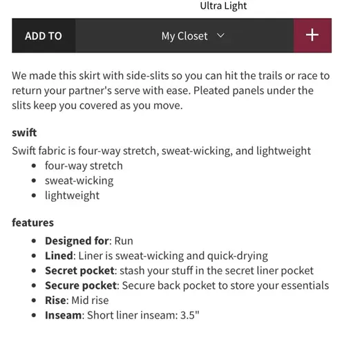 Lululemon  Play Off The Pleats Skirt