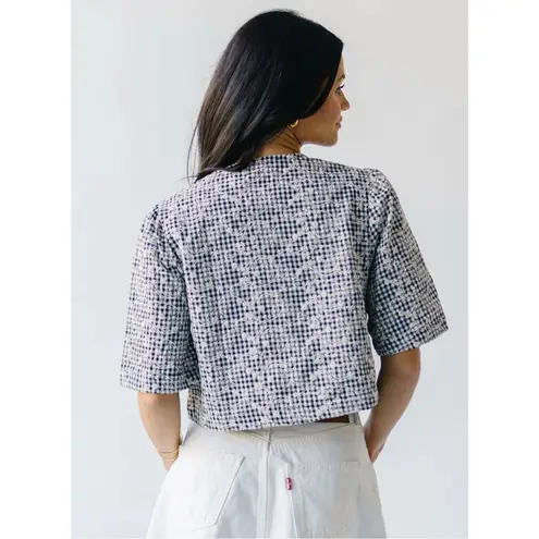 In the Beginning Womens Bria Tie Front Gingham Embroidered Blouse Black Size Lar