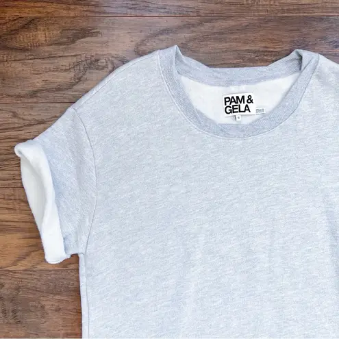 Pam & Gela • sweatshirt tunic short sleeve twisted neckline asymmetrical grey