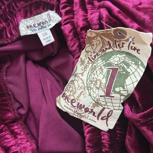 One World NWT Velvet Drawstring Waist Jogger Pants Burgundy Wine Plus Sz 2x