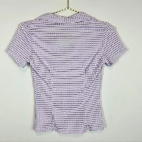 NWT Vintage Y2K Deadstock Purple Sheer Collared Crop Top Size Small