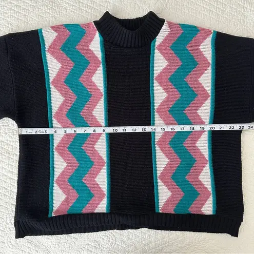 Private Eyes Vintage 80s Acrylic Adele Knit Mock Neck Sweater Made in USA Black Size L