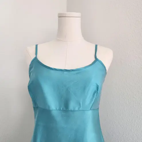 Frances Valentine Shiny Teal Empire Waist Slip Dress Adjustable Straps Y2K XS Blue