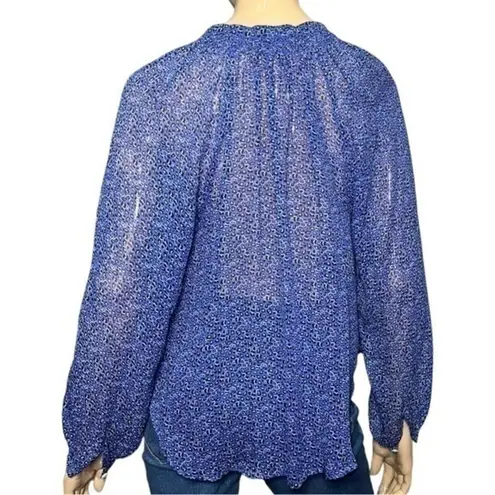 Yumi Kim Women’s Size M Blue Animal Leopard Print Silk Button Up Shirt