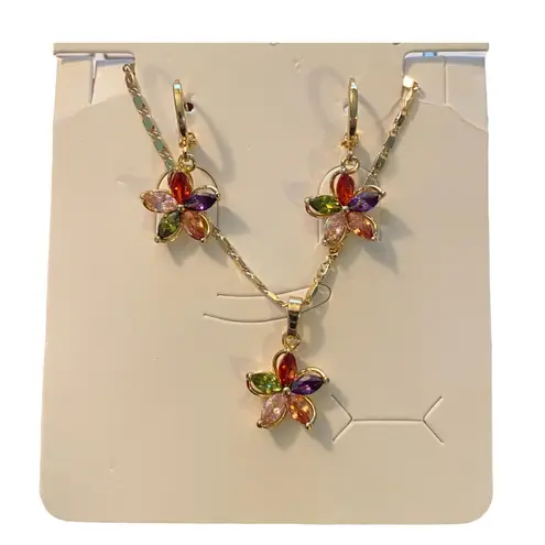 Rainbow Necklace & Earring Set 4 Piece Set NEW Gold