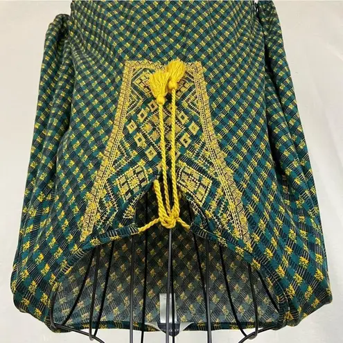 Christopher & Banks  Green and Gold Boho Top with Tassels Women’s Size Medium