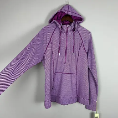 Tangerine Pullover Shirt Women 2XL Purple Stripe Hood Fitted 1/4 Zip Long Sleeve