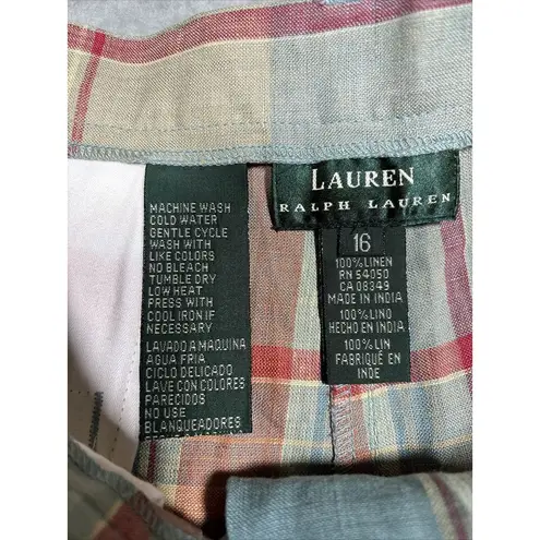 Ralph Lauren Lauren  100% Linen Plaid Shorts Women’s 16