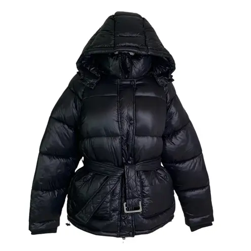 Toboggan Canada Mia Puffer Belted Coat with Removable Hood Black Size XL NWT