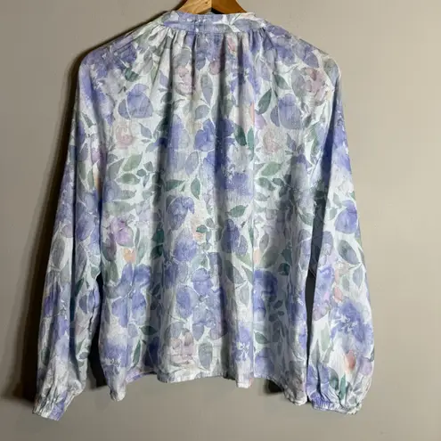 Bella Dahl Floral Print Linen Button Up Blouse Top Womens Medium Pastel Colorful