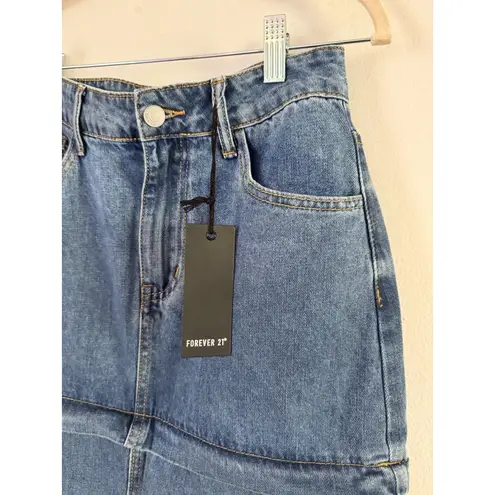 Forever 21 NWT  Blue Denim Zip Off Convertible Straight Maxi Skirt Size Small