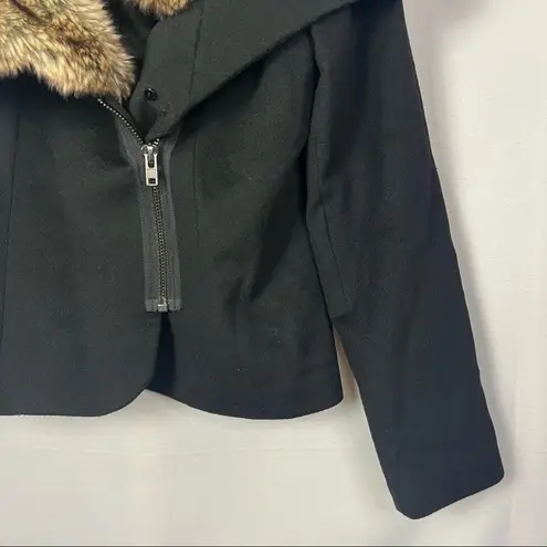 Boutique Tart Collections Black Wool Moto Zip Faux Fur Trim Coat M Size M