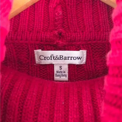 Croft & Barrow  Cable Knit Turtleneck Sweater Women Small Red Cotton Winter Cozy
