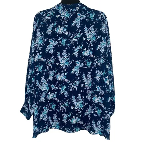 Joan Rivers Women’s Size 1X Blue Floral Polyester Button Up Long Sleeve Blouse