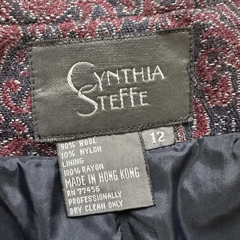 Vintage Paisley Blazer Size 12 Navy Red Wool Gold Statement Button Office