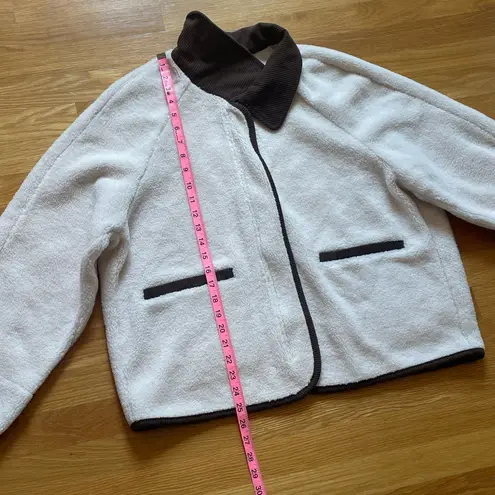 Commence Commense Sherpa Zip Jacket w/ Brown Corduroy Collar | Size L | Cream Fleece | NWT Cozy Preppy Look