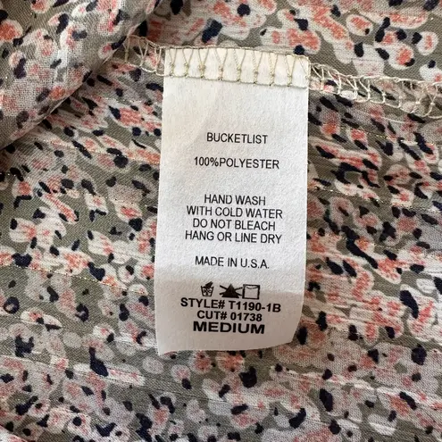 Bucket List Babydoll Blouse V Neck Front and Back Empire Waist Balloon Sleeves Tan Size M