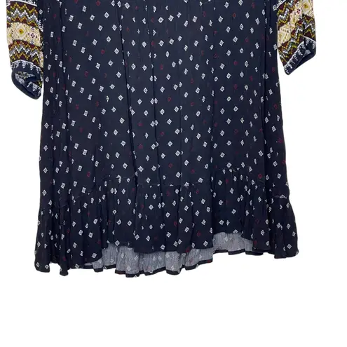 American Eagle  Dress Size Small Boho Navy‎ White Red Pattern Womens Viscose