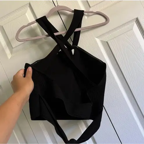 Club Monaco raeni ribbed criss cross halter cropped tank top open back black S