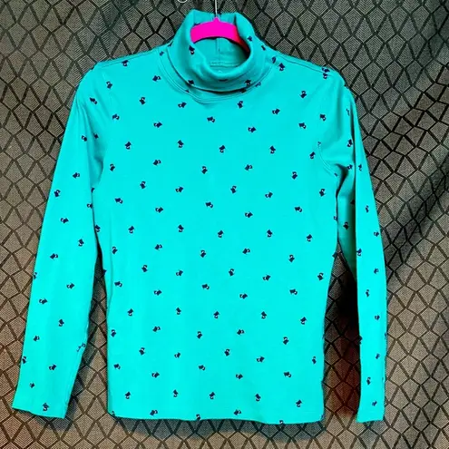 st. john's bay St. John’s Bay women’s Teal mock turtleneck long sleeve Terrier pattern top