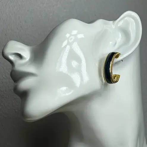 Vintage deep blue sparkles Gold tone hoop Earrings