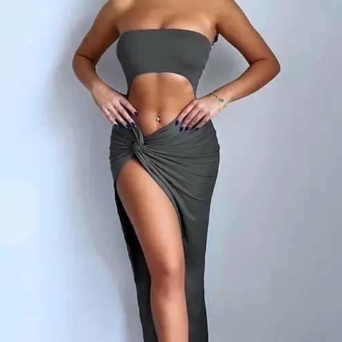 Bandeau Cutout Side Slit Maxi Dress NWT Green Size L