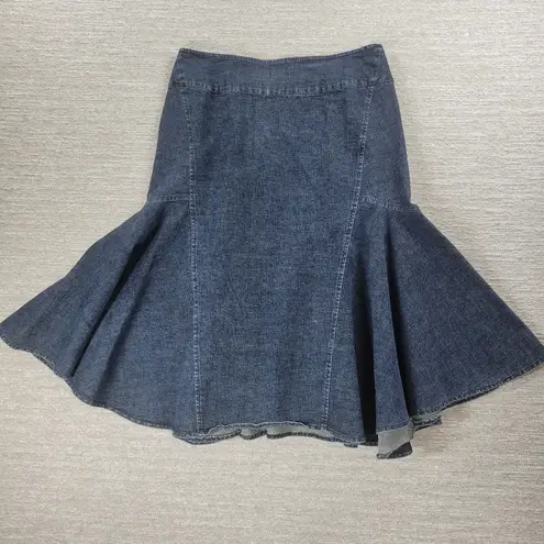 VTG Powerline Denim Skirt Size 8 Blue Dark Wash Flounce Flared Mermaid Rodeo