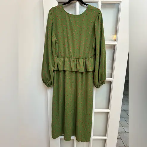 Eloquii Elements Plus Size Sage Green Mixed Print Midi Dress Peplum Size 14 NWT