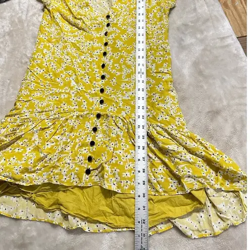 Wish Mini Dress Women's Medium Yellow Golden Bloom V-Neck Puff Sleeve Ruffle RTR