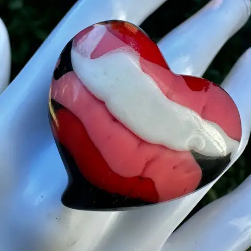 Pink red cream black heart cocktail ring