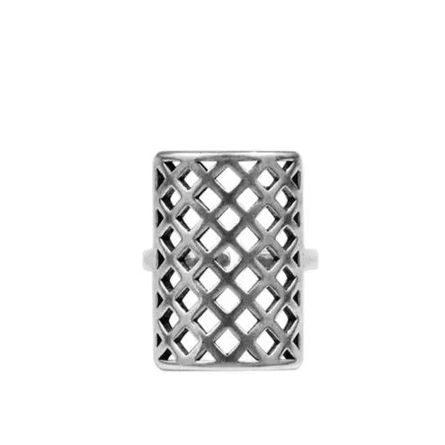 Boutique Solid Statement Ring White Gold Plated Sterling Adjustable Lattice Wide Band‎
