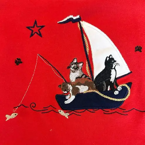 Bonworth Vintage 80s 90s Nautical Kitty Cat Tee Top Size Large Sailing