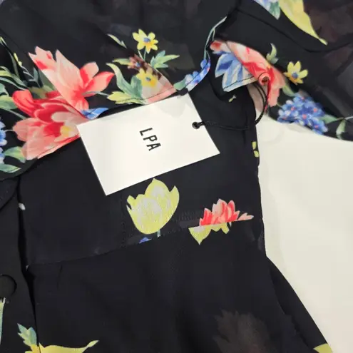 LPA Button Up Midi Dress in Midnight Roses XXS