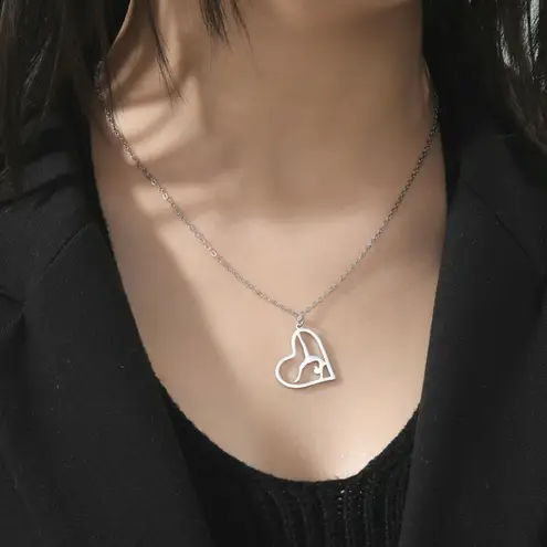 Silver Gymnastics Girl Heart Necklace, Great Gifts - Dancer, Dancing Rhythmic