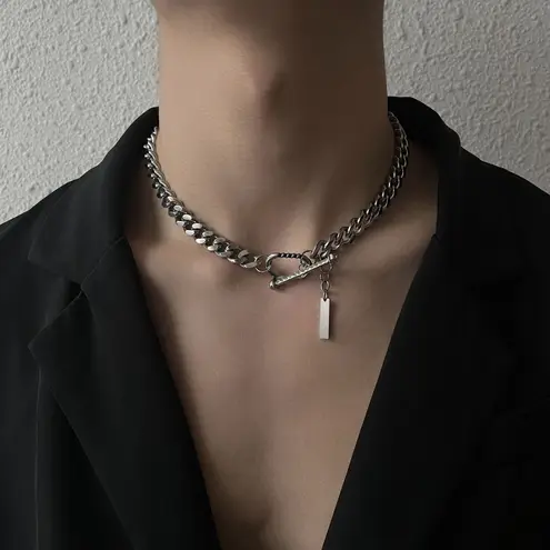 Link Chain Necklace for Men Women Streetwear Unisex Hip Hop Style Silver