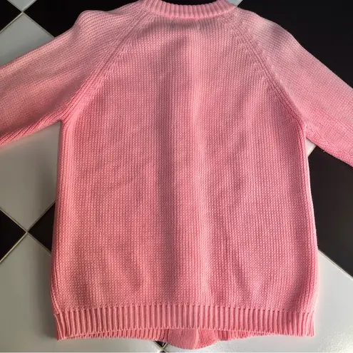 Vintage 60s 70s Sears Sweater Bubblegum Pink Cable Knit Cardigan Pearlescent szL Size L