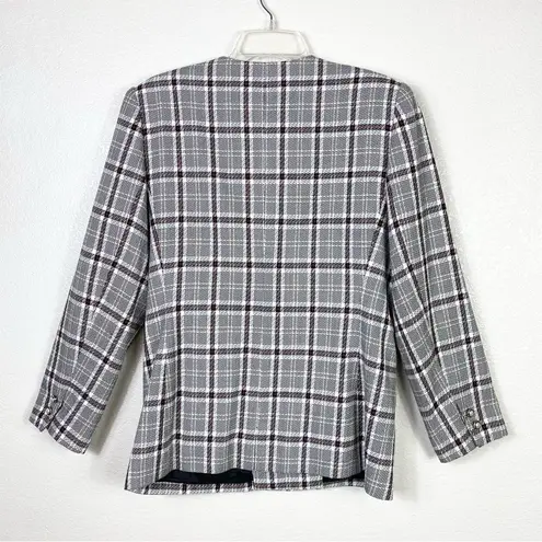 Vintage Executive Collection White & Red Plaid Pearl Button Blazer Jacket Size 10