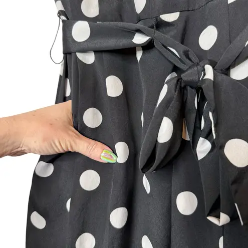 Eliza J Crepe Polka Dot Belted Mini Dress with Contrast Pink Trim, size 4