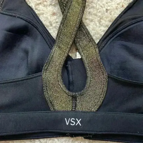 Victoria's Secret  Sports Bra Sz S Criss cross Back Front zip‎ Metallic Gold