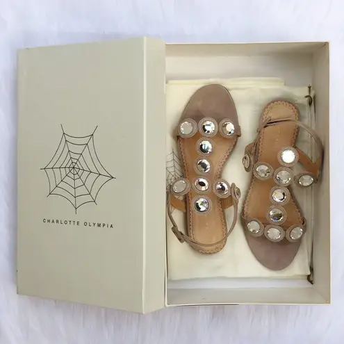 Charlotte Olympia NIB Semi-precious rhinestone suede flat Sandal 35.5 US 5.5