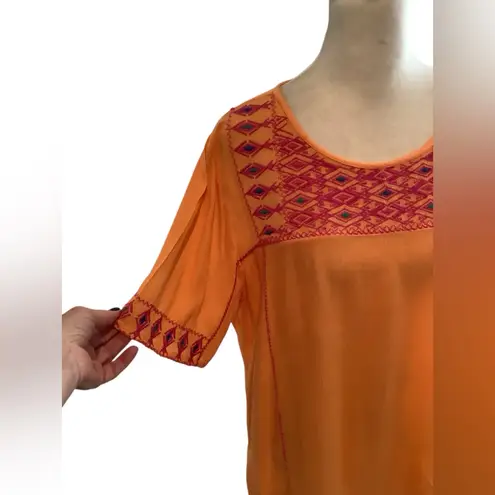 MS South Main Cinco de Mayo Style Vibrant Orange Embroidered Blouse Size S