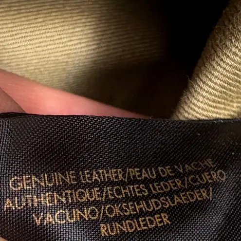 VTG Liz Claiborne Leather Co Purse Handbag Cream Navy Drawstring Satchel Preppy Blue