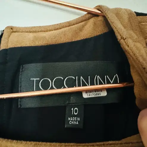 TOCCIN Black & Tan Faux Suede Stretch Hourglass Sheath Mini Dress Size 10