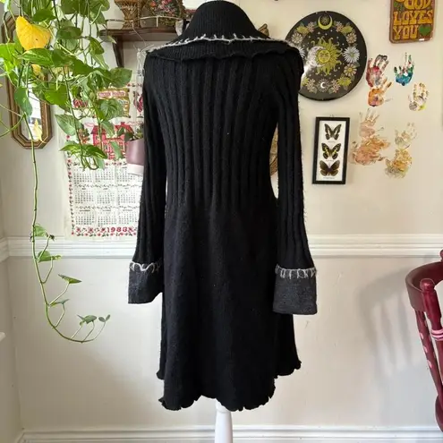 cupio Y2K Sweater Cardigan Duster Wool Blend Chunky Boho Whipstitch Patchwork