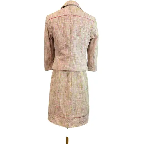 Sigrid Olsen 4P Two Piece Suit Pink Green Tweed Blazer Jacket & Skirt set