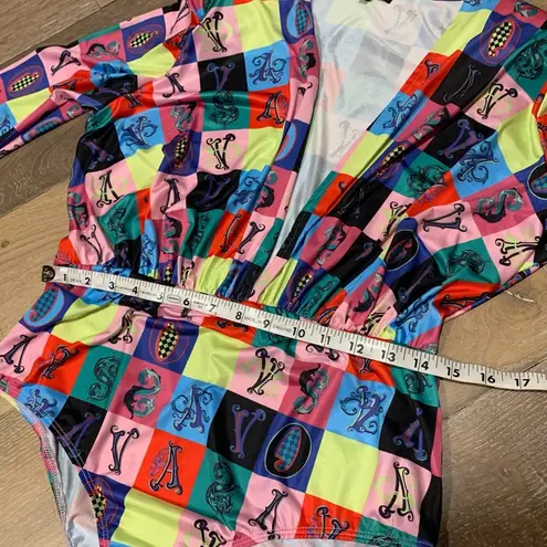 Deep plunge neck colorful bodysuit size L Size L