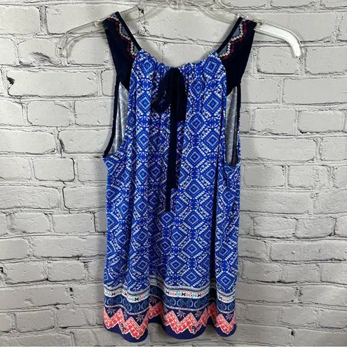 Skies Are Blue Burke Keyhole Knit Halter Top Tie Back Blue & Coral S NWT