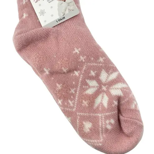 Marilyn Monroe Sherpa Lined Slipper Socks Pink Snowflake No-Slip Grip Bottom NWT